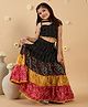 Pspeaches Cotton Sleeveless Bandhani Printed & Foil Striped Lehenga Choli With Dupatta Set - Black