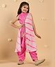 Pspeaches Silk Sleeveless Bandhani Printed & Lace Embellished Top & Dhoti With Shrug Set - Pink