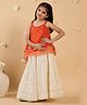 Pspeaches Georgette Sleeveless Leheriya & Leaves Foil Printed Top & Palazzo Set - Red & White