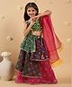 Pspeaches Cotton Sleeveless Bandhani Printed & Sea Shells Embellished Lehenga Choli With Dupatta Set - Green