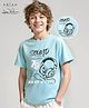 Arias 100% Cotton Knit Half Sleeves Drop Shoulder T-Shirt With Sound On Text Print - Light Blue