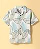 Ruff Linen Woven Half Sleeves Shirts With Leave Print - White & Blue