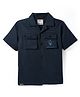 Ruff Corduroy Woven Half Sleeves Solid Shirts With Text Print - Navy Blue