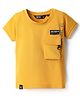 Ruff Knit Half Sleeves T-Shirt With Text Print & Pocket - Mustard