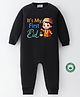 BLUSHES 100% Cotton Eid Theme Full Sleeves Its My First Eid Text Printed Romper - Black