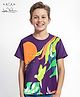 Arias 100% Cotton Knit Half Sleeve T-Shirt with Bird Print - Purple