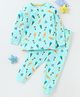 BLUSHES Cotton Knit Full Sleeves Ice Cream Printed Coordinating Night Suit Set - Sea Green