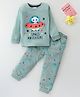 BLUSHES Cotton Knit Full Sleeves Space Theme Printed Night Suit Set - Light Green