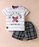 Mini Donuts Cotton Knit Half Sleeves T-Shirt & Shorts Set With Rule Your World Text Print - White & Black