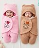 ZOE Super Soft Hooded Wearable Blanket Cum Wrapper with I Love You Dad and Mom Patch Pack of 2 - Pink & Beige | Lightweight | Easy to Wear| Soft & Comfortable| New Born Gifting Option | Warm & Cozy