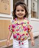 Babyhug Poplin Woven Half Sleeves Collard Knotted Crop Top with Floral Print - Pink