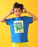 Anthrilo Blended Half Sleeves Dinosaur Printed Tee - Royal Blue