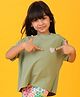 Anthrilo Blended Half Sleeves Heart Patch Detailed Tee - Light Olive