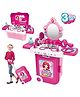 YAMAMA Role And Pretend Play Toys For Kids Beauty Set Suitcase On Wheel, Beauty Makeup Kit for Doll Girls Cosmetic Set 3 in 1 Vanity Table - Multicolor