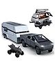 YAMAMA Tesla Cybertruck with Pickup Trailer Alloy Car Model Scale 1:24 Pickup Trailer RV Model, Metal Pick-Up Truck Trailer Toy with Motorcycle, Toy Truck with Sound, Light, Pull Back, Realistic Interior Exterio  Black