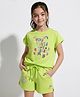 Arias Cotton Knit Half Sleeves T-Shirts & Shorts Set with Text Print - Light Green