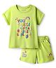 Arias Cotton Knit Half Sleeves T-Shirts & Shorts Set with Text Print - Light Green
