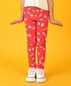 Anthrilo Cotton Blend Cherry Printed Leggings - Red