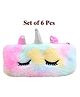 Asera Multicolor and Multipurpose Unicorn Soft Fur Pouch for School Kids Birthday Party Gifts (6 Pcs)