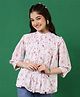 ISHTI Three Fourth Puffed Sleeves Floral Printed Top - Peach
