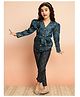 ISHTI Full Julliet Sleeves Floral Printed Shirt With Striped Pant - Blue