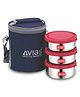 Avias Freshia stainless steel lunch/ tiffin box (Round) | light-weight boxes with air-tight lids | durable machine wash bag | 3 containers