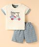 Mini Taurus Sinker Knit Half Sleeves T-Shirt & Checks Shorts Set With Animal Print - Grey