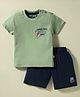 Mini Taurus Sinker Knit Half Sleeves T-Shirt & Shorts Set with Every Day Skate Day Text Print - Light Green & Navy Blue