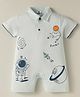 Mini Taurus Interlock Knit Half Sleeves Collared Romper with Space Theme Print - Light Blue