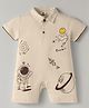 Mini Taurus Interlock Knit Half Sleeves Collared Romper with Space Theme Print - Cream