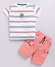 UNO KIDS Tencel Half Sleeves Cap Patch Detailed Striped Tee & Shorts Set - Peach