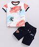 UNO KIDS Cotton Blend Marvel & DC Comics Featuring Half Sleeves Characters Printed Tee With Shorts Set - Red