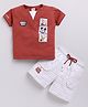 UNO KIDS Lycra Mickey & Friends Featuring Half Sleeves Characters Printed Tee & Shorts Set - Brown
