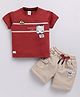 UNO KIDS Sinker Half Sleeves Car & Teddy Bear Printed Tee & & Shorts Set - Brown