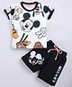 UNO KIDS Cotton  Mickey & Friends Featuring Half Sleeves Characters Printed Tee & Coordinating Shorts Set - White & Black
