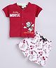 UNO KIDS Cotton  Mickey & Friends Featuring Half Sleeves Characters Printed Shirt & Coordinating Shorts Set - Red
