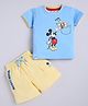 UNO KIDS Cotton  Mickey & Friends Featuring Half Sleeves Characters Printed Tee & Coordinating Shorts Set - Blue