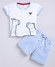 UNO KIDS Cotton Half Sleeves Animals Printed & Embroidered Coordinating Jhabla & Shorts Set - Blue