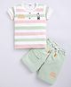 UNO KIDS Cotton Half Sleeves Striped & Best Friends Text Embroidered Coordinating Tee & Shorts Set - Green