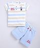 UNO KIDS Cotton Half Sleeves Striped & Best Friends Text Embroidered Coordinating Tee & Shorts Set - Blue