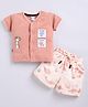 UNO KIDS Cotton Half Sleeves Baby Animals Embroidered Shirt & Tie Dye Shorts Set - Peach