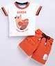 UNO KIDS Cotton Half Sleeves Bear Printed & Patch Embroidered Coordinating Tee & Shorts Set - Orange