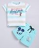 UNO KIDS Cotton Mickey & Friends Featuring Half Sleeves Striped & Character Printed Coordinating Tee & Shorts Set - Blue