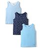 Honeyhap  Premium Cotton Elastane Knit Sleeveless Vests With Bio Finish & Stripes Star Print Pack of 3 - Baltic Sea Navy Peony & Bright White