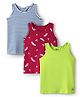 Honeyhap Premium Cotton Elastane Knit Sleeveless Vests With Bio Finish Stripes & Skateboard Print Pack Of 3 - Bright White Kiwi Colada & High Risk
