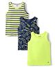 Honeyhap Premium Cotton Elastane Sleeveless Vests With Bio Finish Stripes & Game Print Pack of 3 - Kiwicolada Navy Peony & Bright White