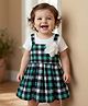 Babyoye Lycra Knit Half Sleeves Checks Frock With Floral Applique - Black