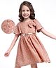 Hola Bonita Knit Half Sleeves Party Dress With Sequin Detailing Bow Applique & Belt - Gold