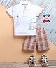 TOONYPORT Cotton Half Sleeves Teddy Bear & Train Printed Polo Tee & Shorts Set - White