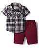 Babyhug Cotton Knit Half Sleeves Shirt & Shorts Set with Checks - Maroon & Navy Blue